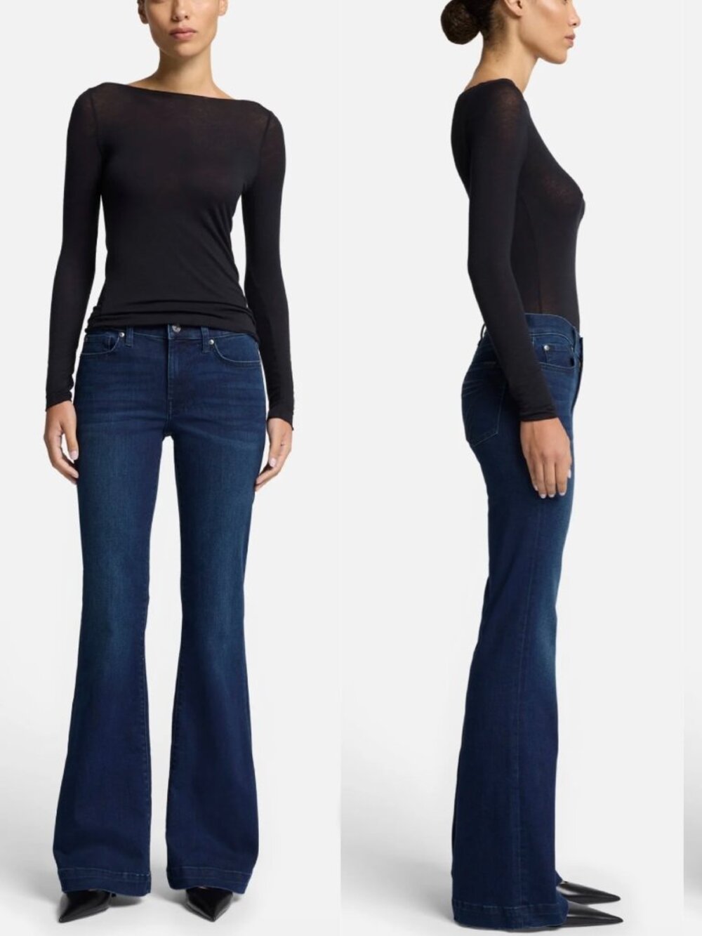 7 For All Mankind Dojo Mid Rise Dark Wash Wide Leg Flare Jeans